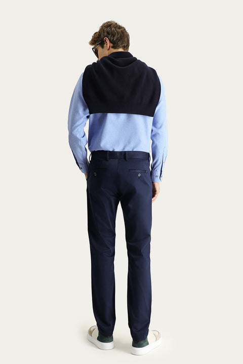 Dark Navy Regular Fit Standard Cut Lycra Canvas / Chino Trousers
