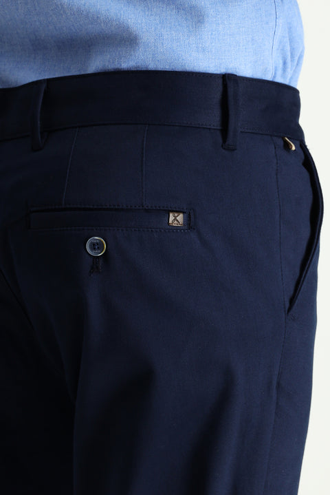 Dark Navy Regular Fit Standard Cut Lycra Canvas / Chino Trousers