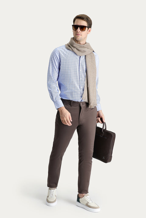 Orta Kahve Regular Fit Standart Kesim Likralı Kanvas / Chino Pantolon
