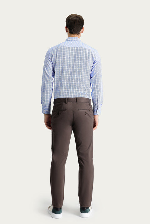 Orta Kahve Regular Fit Standart Kesim Likralı Kanvas / Chino Pantolon