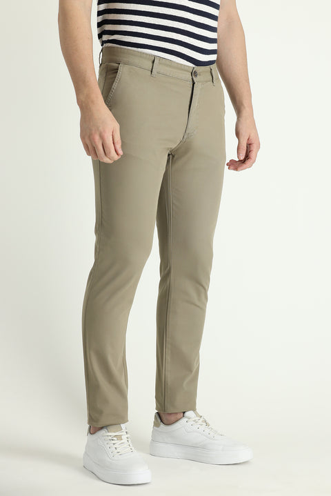 Light Mink Regular Fit Standard Cut Lycra Canvas / Chino Trousers