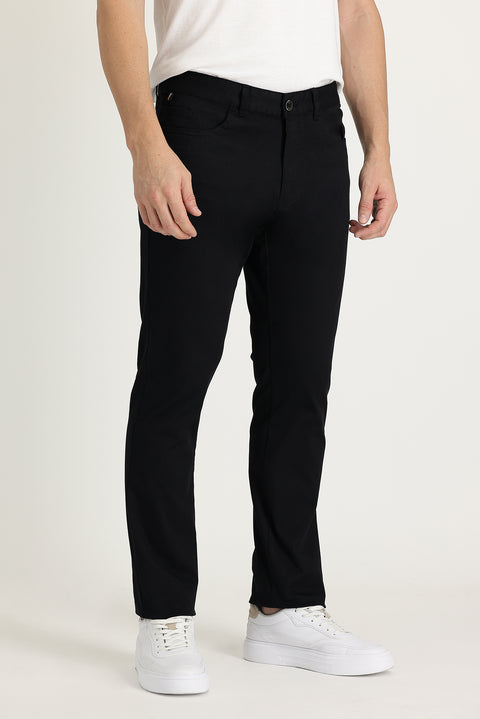 Black Regular Fit Standard Cut Lycra Canvas / Chino Trousers