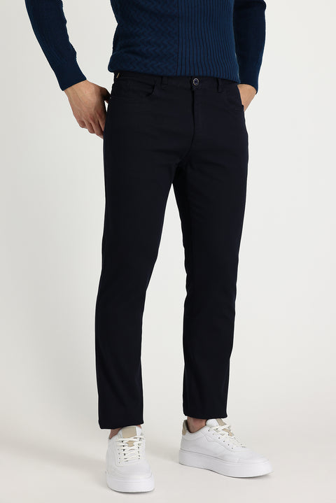 Dark Navy Regular Fit Standard Cut Lycra Canvas / Chino Trousers