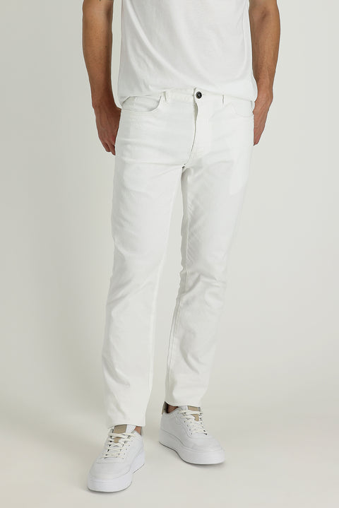 White Regular Fit Standard Cut Lycra Canvas / Chino Trousers