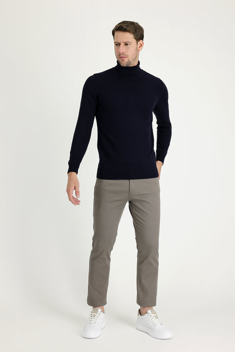 Mid Mink Regular Fit Standard Cut Lycra Canvas / Chino Trousers