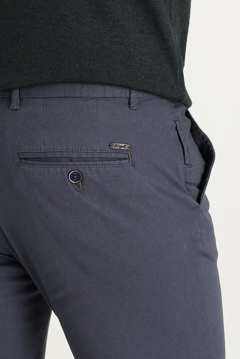 Medium Grey Regular Fit Standard Cut Lycra Canvas / Chino Trousers