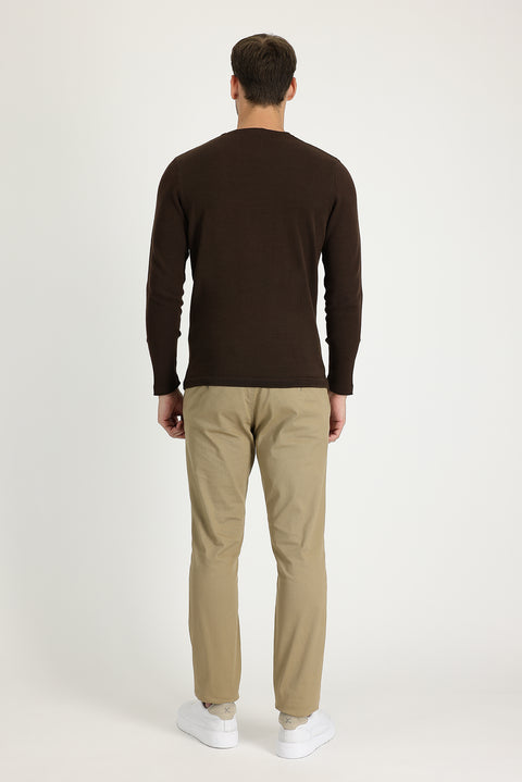 Dark Beige Regular Fit Standard Cut Lycra Canvas / Chino Trousers