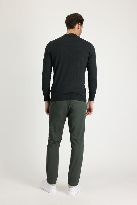 Dark Green Regular Fit Standard Cut Lycra Canvas / Chino Trousers