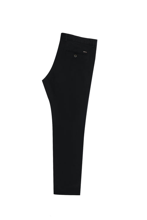 Black Regular Fit Standard Cut Lycra Canvas / Chino Trousers