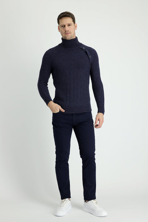 Mid-Navy Slim Fit Stretch Canvas / Chino Trousers