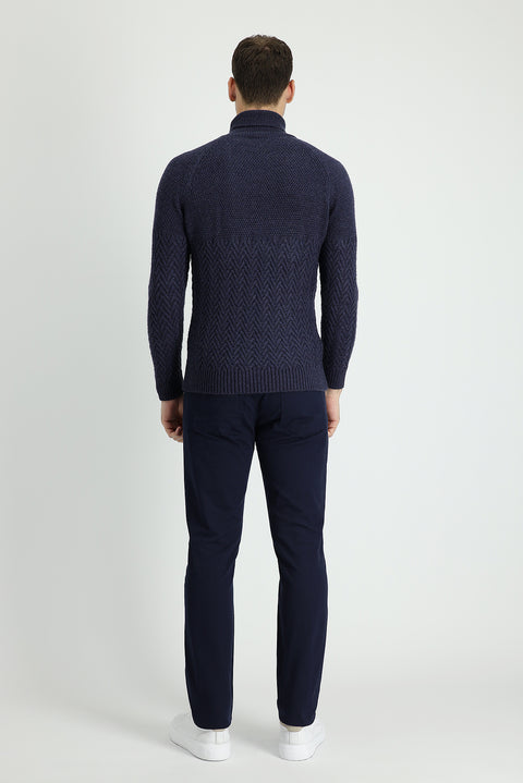 Mid-Navy Slim Fit Stretch Canvas / Chino Trousers
