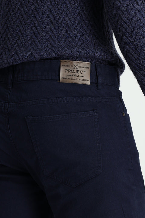 Mid-Navy Slim Fit Stretch Canvas / Chino Trousers