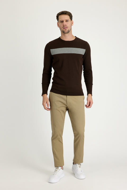 Dark Beige Regular Fit Standard Cut Patterned Sports Trousers