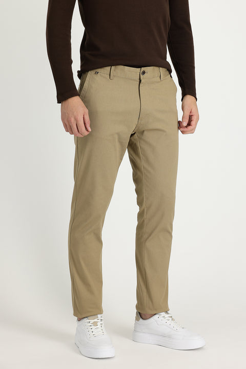 Koyu Bej Slim Fit Dar Kesim  Desenli Spor Pantolon