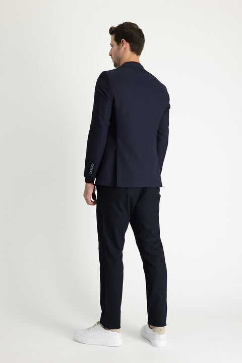 Dark Navy Regular Fit Standard Cut Elasticated Waist Drawstring Stretchy Trousers