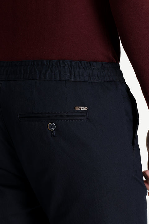 Dark Navy Regular Fit Standard Cut Elasticated Waist Drawstring Stretchy Trousers
