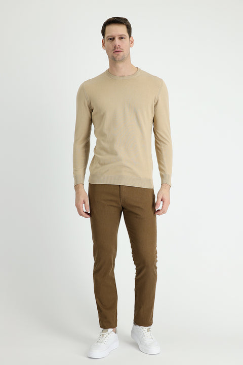 Camel Slim Fit Dar Kesim Likralı Kanvas / Chino Pantolon