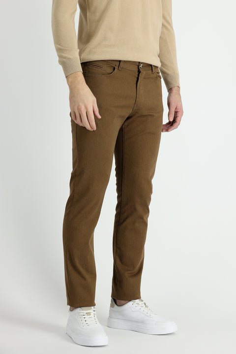 Camel Slim Fit Dar Kesim Likralı Kanvas / Chino Pantolon