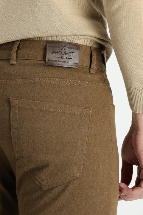 Camel Slim Fit Dar Kesim Likralı Kanvas / Chino Pantolon