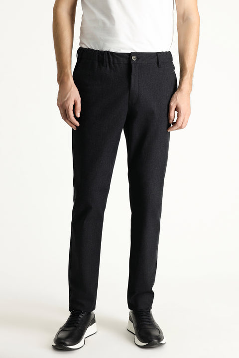 Siyah Slim Fit Dar Kesim Beli Lastikli Likralı Kanvas / Chino Pantolon