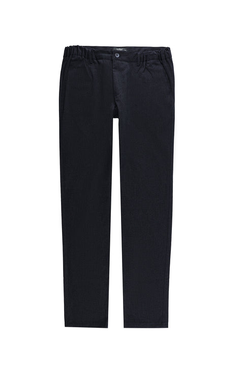 Koyu Lacivert Slim Fit Dar Kesim Beli Lastikli Likralı Kanvas / Chino Pantolon