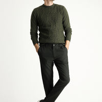 Dark Green Slim Fit Narrow Cut Elastic Waist Lycra Canvas / Chino Trousers
