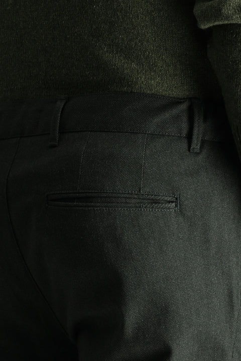 Dark Green Slim Fit Narrow Cut Elastic Waist Lycra Canvas / Chino Trousers