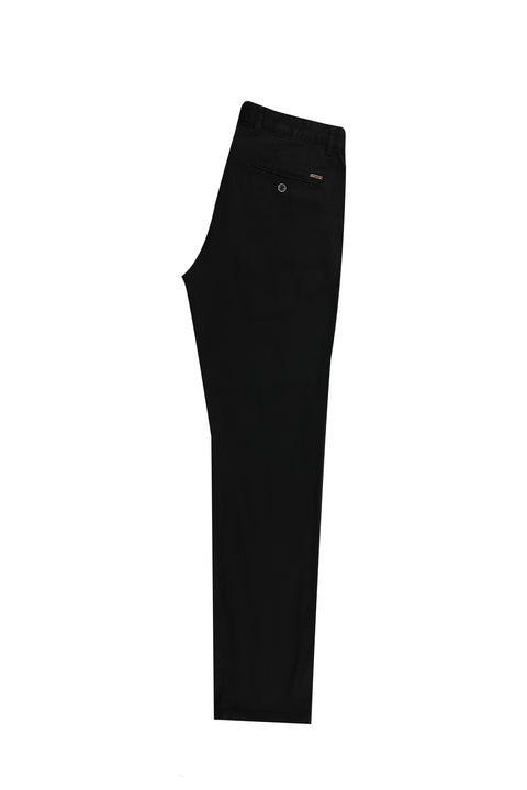 Black Regular Fit Standard Cut Lycra Canvas / Chino Trousers