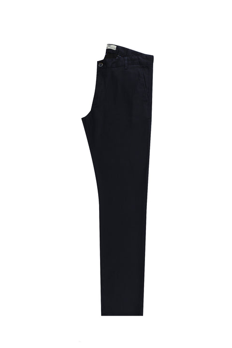 Mid Navy Regular Fit Standard Cut Lycra Canvas / Chino Trousers