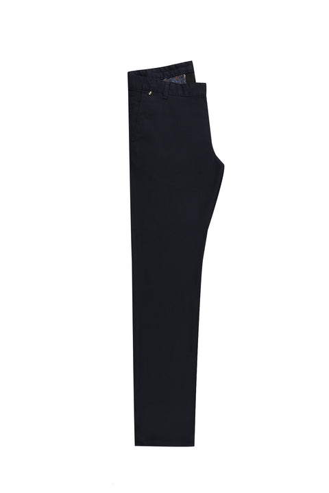 Mid Navy Regular Fit Standard Cut Lycra Canvas / Chino Trousers