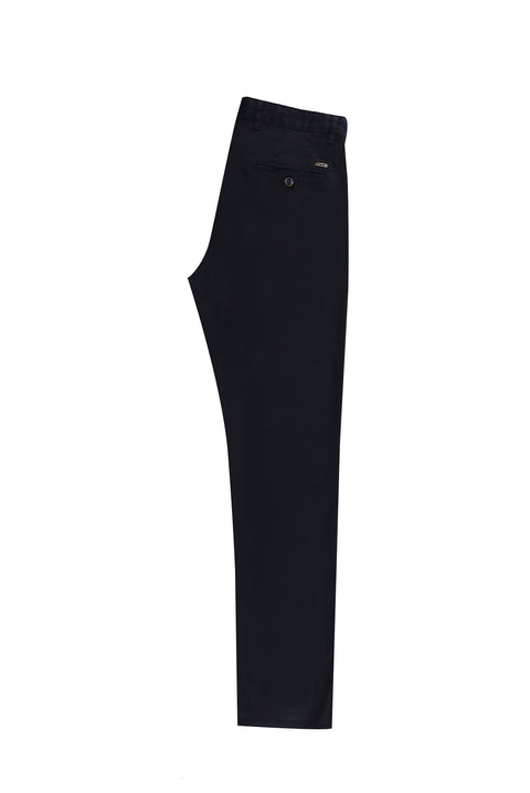 Mid Navy Regular Fit Standard Cut Lycra Canvas / Chino Trousers