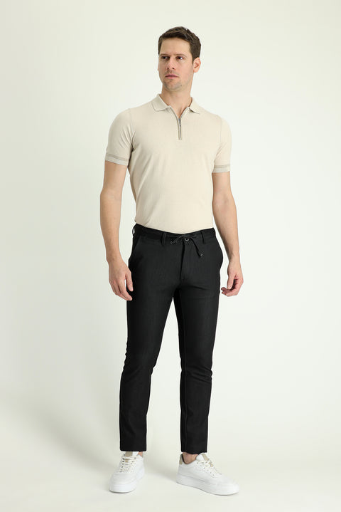 Mid Anthracite Slim Fit Tapered Drawstring Waist Trousers