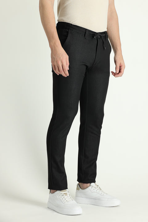 Mid Anthracite Slim Fit Tapered Drawstring Waist Trousers