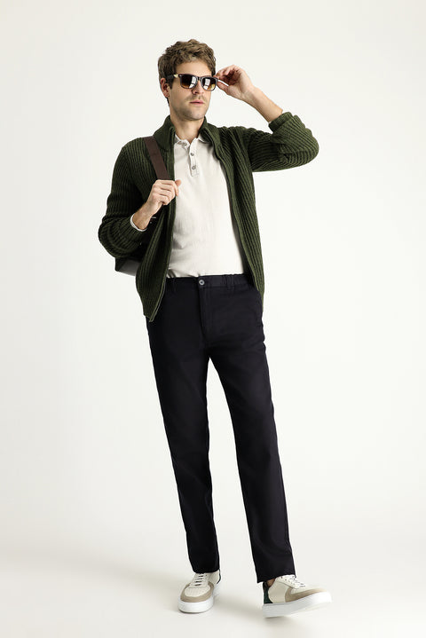 Dark Navy Blue Slim Fit Stretch Canvas / Chino Trousers