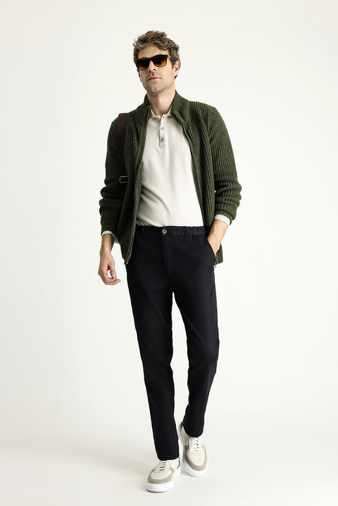 Dark Navy Blue Slim Fit Stretch Canvas / Chino Trousers