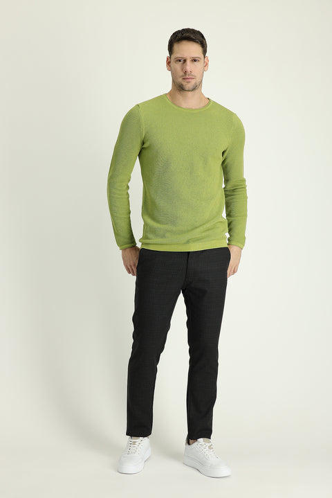 Mid Smoke Regular Fit Standard Cut Patterned Lycra Canvas / Chino Trousers