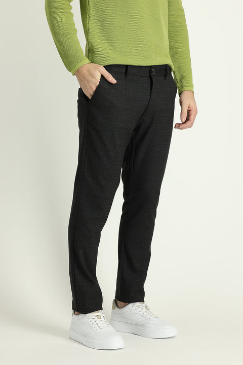 Mid Smoke Regular Fit Standard Cut Patterned Lycra Canvas / Chino Trousers