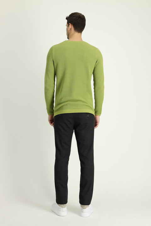 Mid Smoke Regular Fit Standard Cut Patterned Lycra Canvas / Chino Trousers