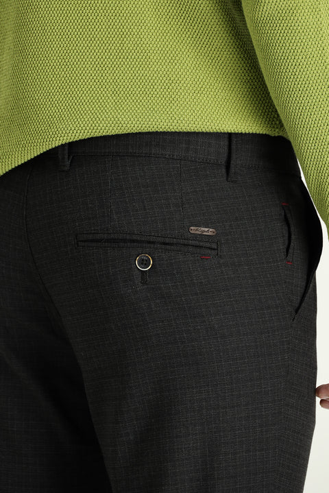Mid Smoke Regular Fit Standard Cut Patterned Lycra Canvas / Chino Trousers