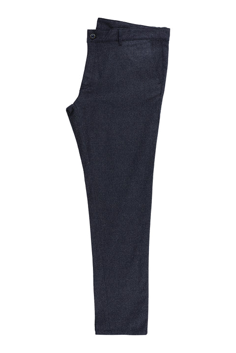 Dark Navy Regular Fit Standard Cut Patterned Lycra Canvas / Chino Trousers