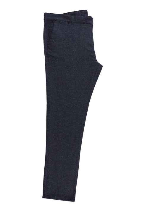 Dark Navy Regular Fit Standard Cut Patterned Lycra Canvas / Chino Trousers