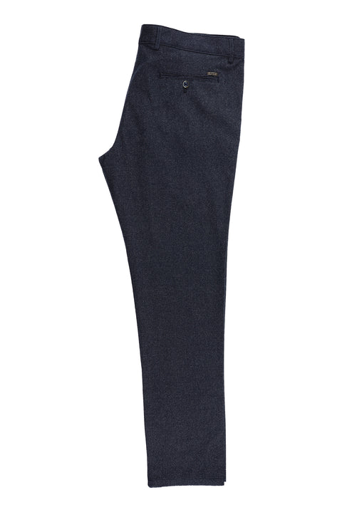 Dark Navy Regular Fit Standard Cut Patterned Lycra Canvas / Chino Trousers