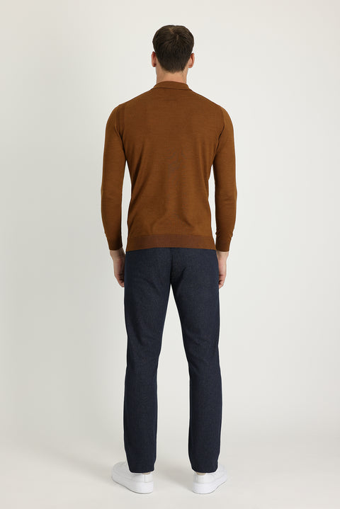 Medium Navy Regular Fit Standard Cut Patterned Lycra Canvas / Chino Trousers