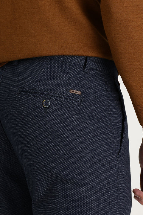 Medium Navy Regular Fit Standard Cut Patterned Lycra Canvas / Chino Trousers