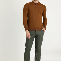 Medium Khaki Regular Fit Standard Cut Patterned Lycra Canvas / Chino Trousers