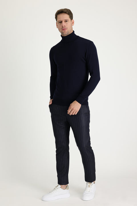 Black Super Slim Fit Extra Narrow Cut Patterned Classic Fabric Trousers