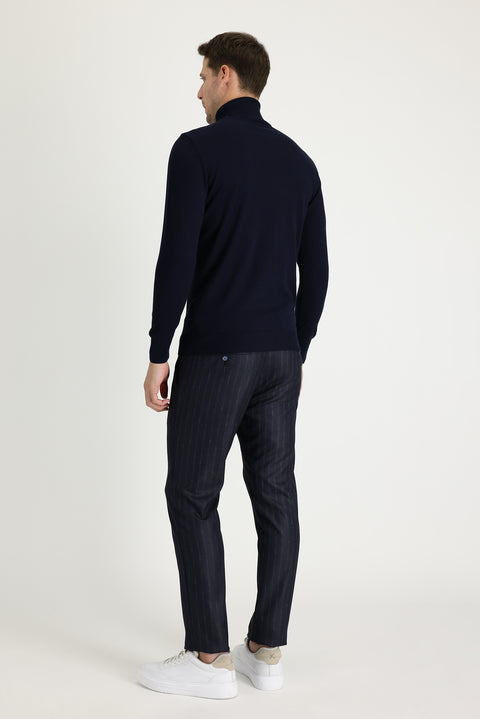 Black Super Slim Fit Extra Narrow Cut Patterned Classic Fabric Trousers