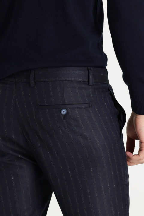 Black Super Slim Fit Extra Narrow Cut Patterned Classic Fabric Trousers