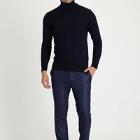 Dark Navy Super Slim Fit Extra Narrow Cut Patterned Classic Fabric Trousers
