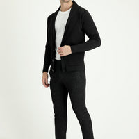 Black Super Slim Fit Extra Narrow Cut Patterned Lycra Canvas / Chino Trousers